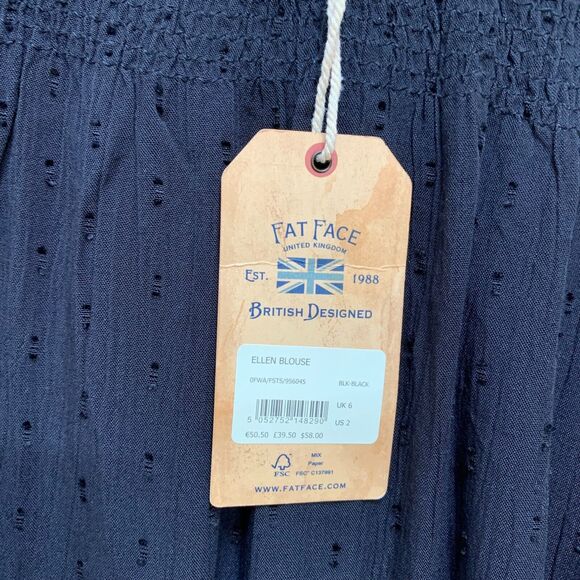 FAT FACE Black Viscose Button Back L/S Peasant Style "ELLEN" Tunic Sz 2 NWT - Picture 10 of 15